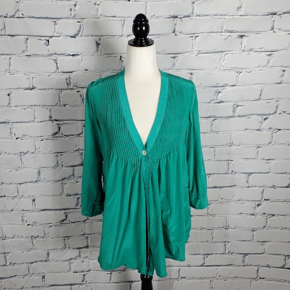 Elizabeth and James Green Silk Blouse - Picture 1 of 7